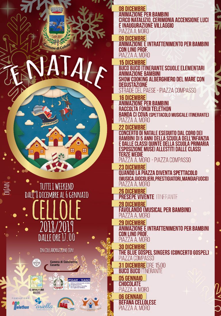 CELLOLE- “E’ NATALE”: IL CALENDARIO DICEMBRE 2018/ GENNAIO 2019