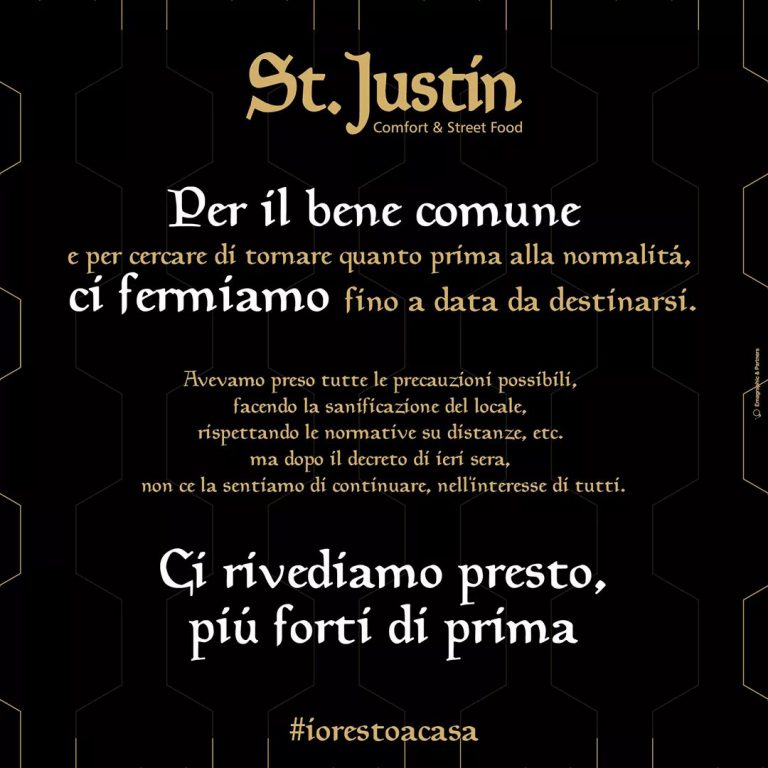 MONDRAGONE- #IoRestoaCasa, il st.Justin si ferma: tuteliamo clienti e dipendenti